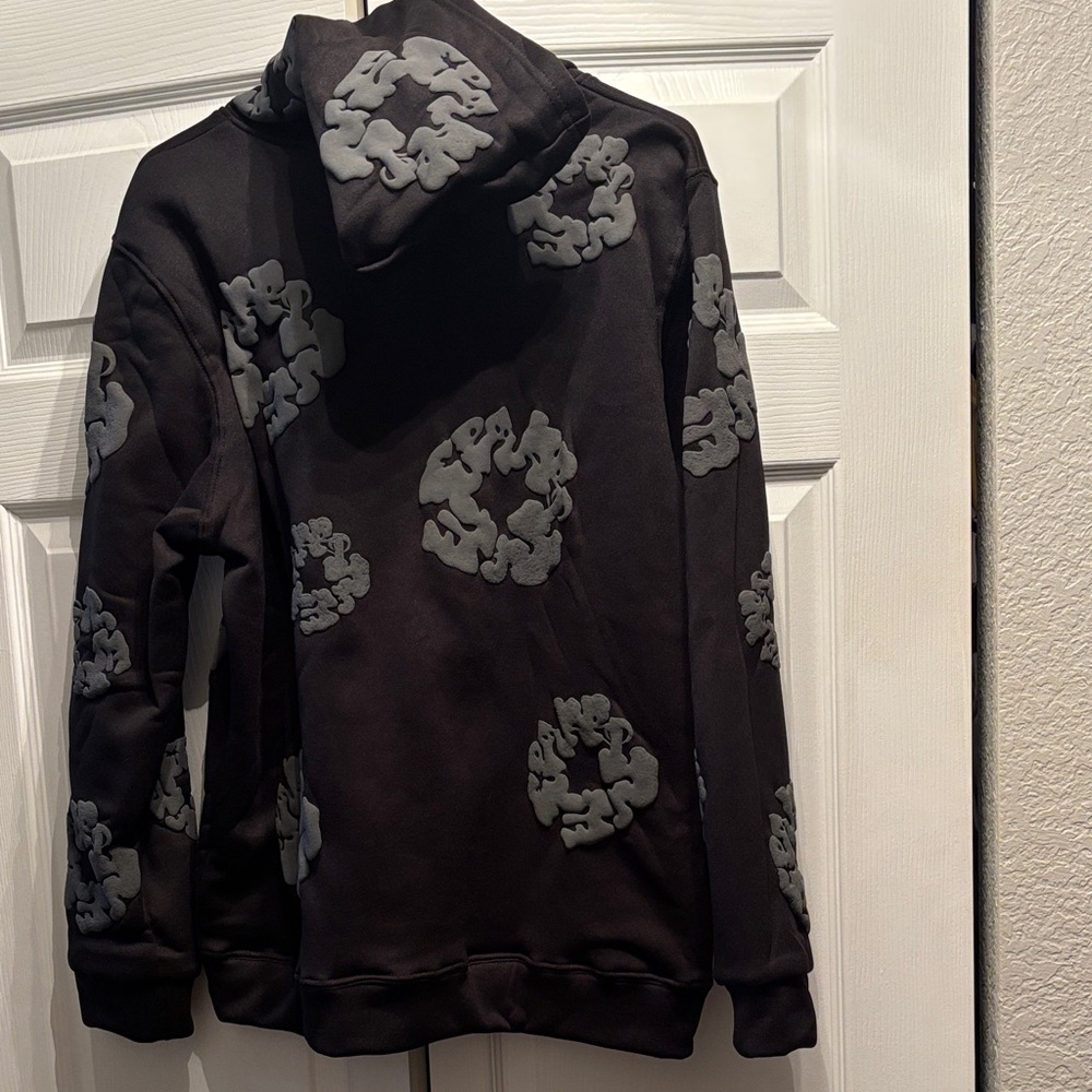 Denim Tears- Men's Black Hoodie with Gray Graphic Accents
